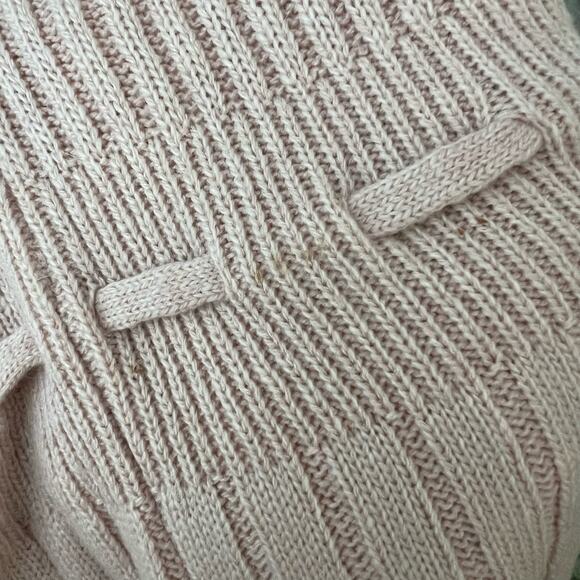 Cache Wool Blend Cardigan S/M Women Pink Angora Tie Front Ruffle Chunky Rib Knit - Picture 9 of 9